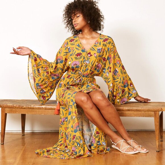 B.YELLOWTAIL Floral Wing Sleeve Dress (L) - Picture 3 of 6